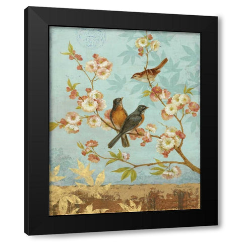 Robins and Blooms Black Modern Wood Framed Art Print with Double Matting by Gladding, Pamela