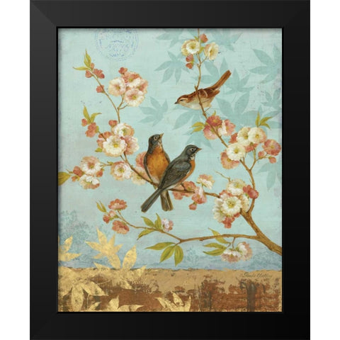 Robins and Blooms Black Modern Wood Framed Art Print by Gladding, Pamela