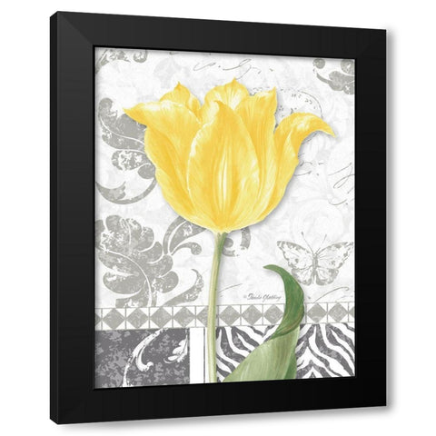 Damask Gray Tulips I Black Modern Wood Framed Art Print with Double Matting by Gladding, Pamela