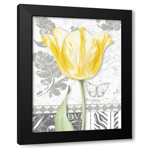Damask Gray Tulips II Black Modern Wood Framed Art Print with Double Matting by Gladding, Pamela