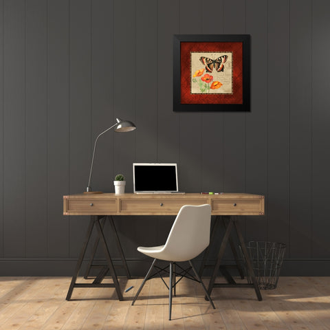 Butterfly and Poppies Black Modern Wood Framed Art Print by Gorham, Gregory