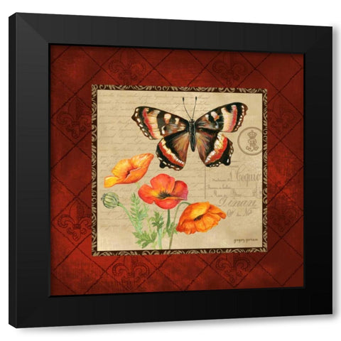 Butterfly and Poppies Black Modern Wood Framed Art Print with Double Matting by Gorham, Gregory