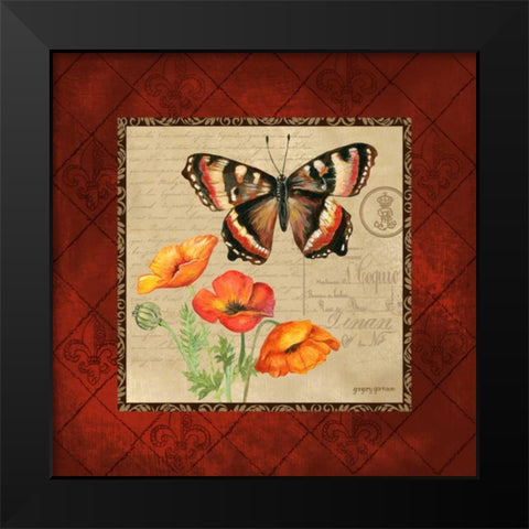 Butterfly and Poppies Black Modern Wood Framed Art Print by Gorham, Gregory