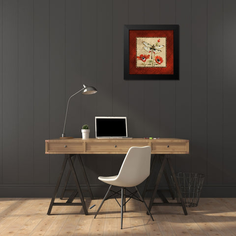 Dragonfly and Poppies Black Modern Wood Framed Art Print by Gorham, Gregory