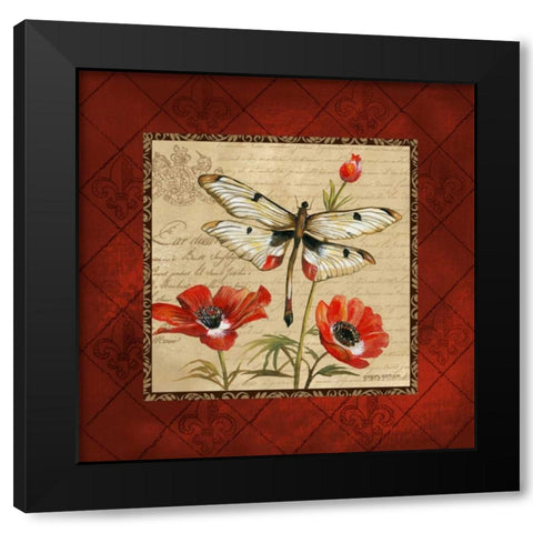 Dragonfly and Poppies Black Modern Wood Framed Art Print with Double Matting by Gorham, Gregory