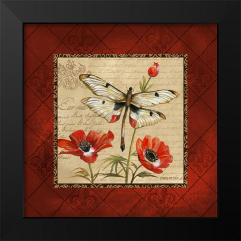Dragonfly and Poppies Black Modern Wood Framed Art Print by Gorham, Gregory