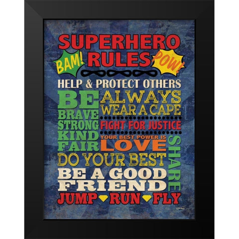 Superhero Rules Black Modern Wood Framed Art Print by Harbick, N.