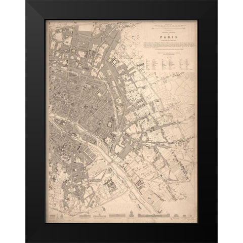 1833 Paris Map Black Modern Wood Framed Art Print by Harbick, N.