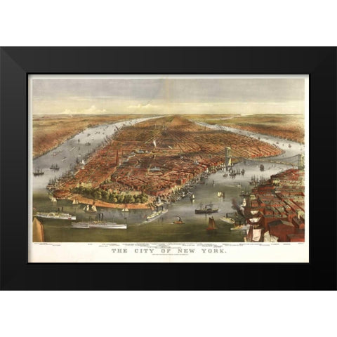 1870 NYC Map Black Modern Wood Framed Art Print by Harbick, N.