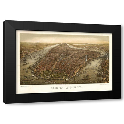 1874 NYC Map Black Modern Wood Framed Art Print by Harbick, N.