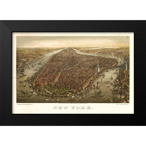 1874 NYC Map Black Modern Wood Framed Art Print by Harbick, N.