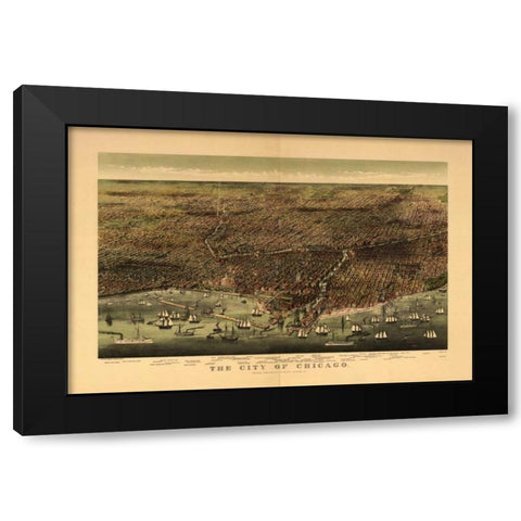 1892 Chicago Map Black Modern Wood Framed Art Print with Double Matting by Harbick, N.