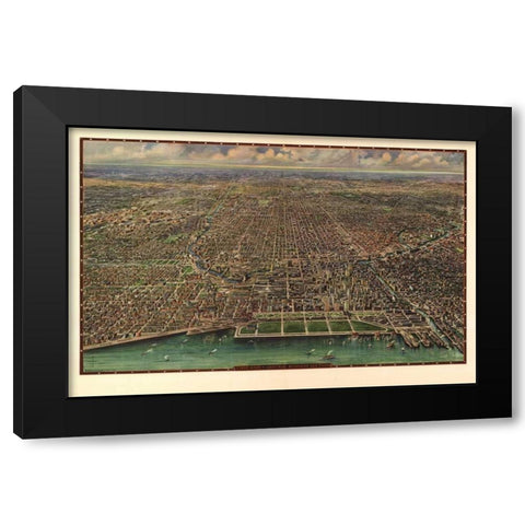 1916 Chicago Map Black Modern Wood Framed Art Print with Double Matting by Harbick, N.