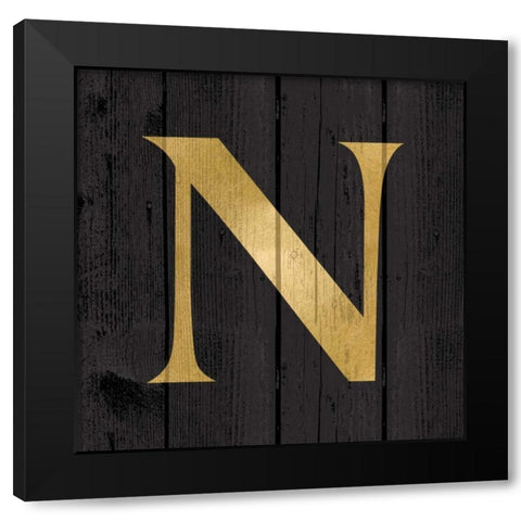 Gold Alphabet N Black Modern Wood Framed Art Print by Harbick, N.