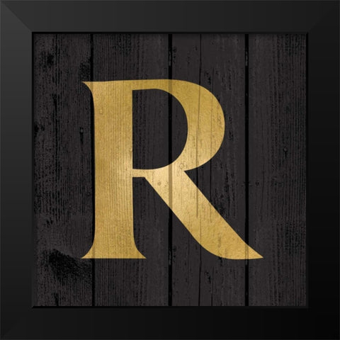 Gold Alphabet R Black Modern Wood Framed Art Print by Harbick, N.