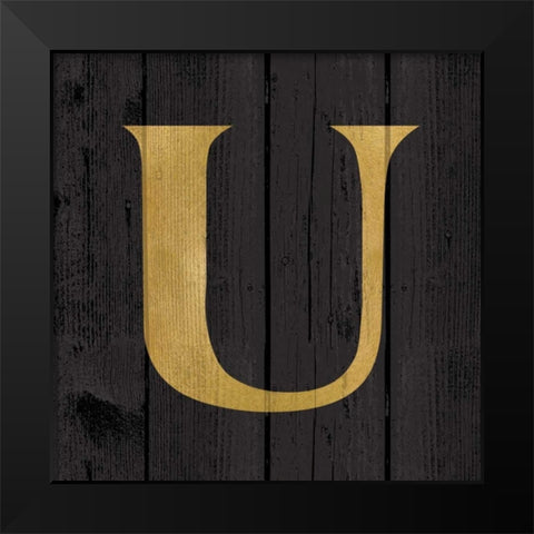 Gold Alphabet U Black Modern Wood Framed Art Print by Harbick, N.