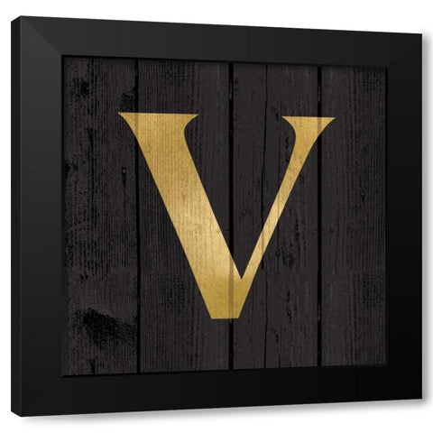 Gold Alphabet V Black Modern Wood Framed Art Print with Double Matting by Harbick, N.