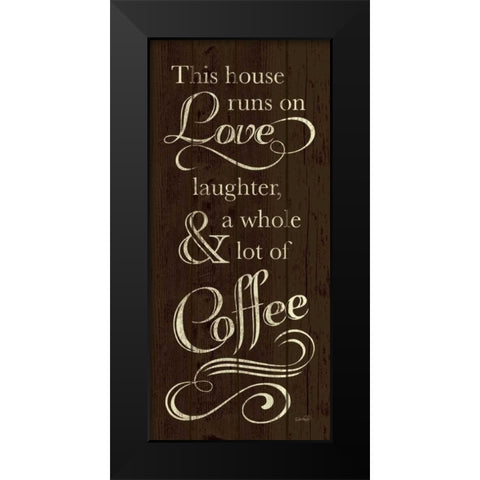 Runs on Coffee Black Modern Wood Framed Art Print by Harbick, N.