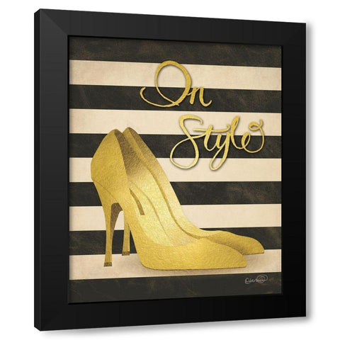 Gold Pumps In Style Black Modern Wood Framed Art Print by Harbick, N.