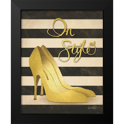 Gold Pumps In Style Black Modern Wood Framed Art Print by Harbick, N.