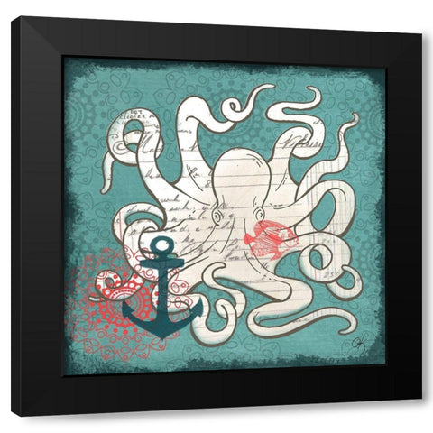 Nautical Octopus Black Modern Wood Framed Art Print by K, Onna