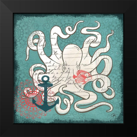 Nautical Octopus Black Modern Wood Framed Art Print by K, Onna
