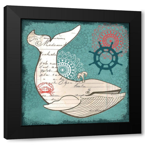 Nautical Whale Black Modern Wood Framed Art Print with Double Matting by K, Onna
