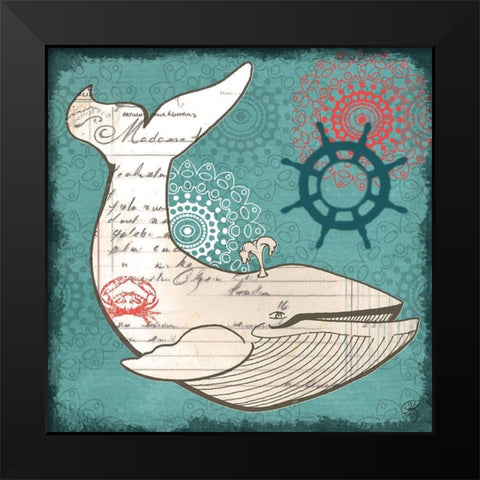 Nautical Whale Black Modern Wood Framed Art Print by K, Onna