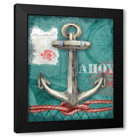 Nautical Anchor Black Modern Wood Framed Art Print with Double Matting by K, Onna