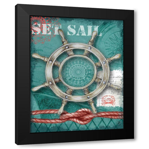 Nautical Wheel Black Modern Wood Framed Art Print with Double Matting by K, Onna