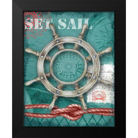 Nautical Wheel Black Modern Wood Framed Art Print by K, Onna