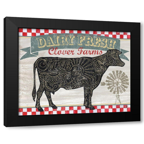 Cow Farm Sign Black Modern Wood Framed Art Print by K, Onna