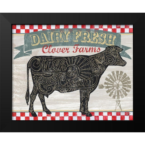 Cow Farm Sign Black Modern Wood Framed Art Print by K, Onna