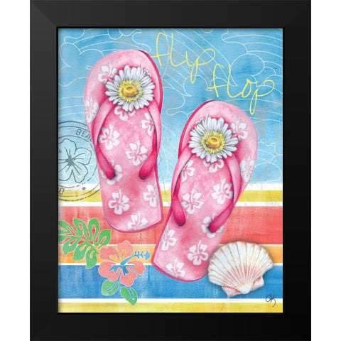 Summer Splash Flip Flops Black Modern Wood Framed Art Print by K, Onna