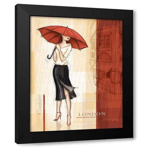 Rain London Black Modern Wood Framed Art Print with Double Matting by Laliberte, Andrea