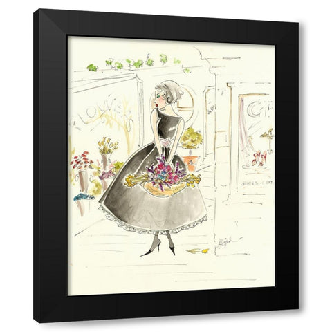Flower Shopping Black Modern Wood Framed Art Print with Double Matting by Leal, Steve