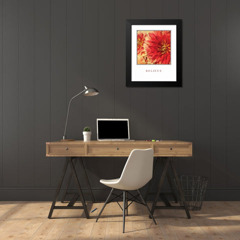 Believe Flowers Black Modern Wood Framed Art Print by Love, Maureen