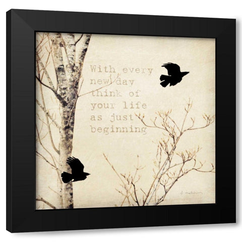 Birds and Branches I Black Modern Wood Framed Art Print with Double Matting by Melious, Amy