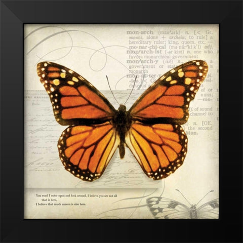 Butterflies Script II Black Modern Wood Framed Art Print by Melious, Amy