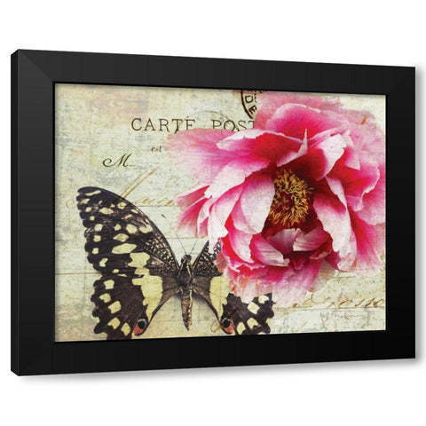 Carte Postale Peony Black Modern Wood Framed Art Print with Double Matting by Melious, Amy