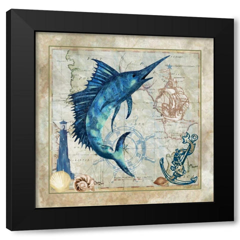 Nautical Swordfish Black Modern Wood Framed Art Print by Meyer, Jill