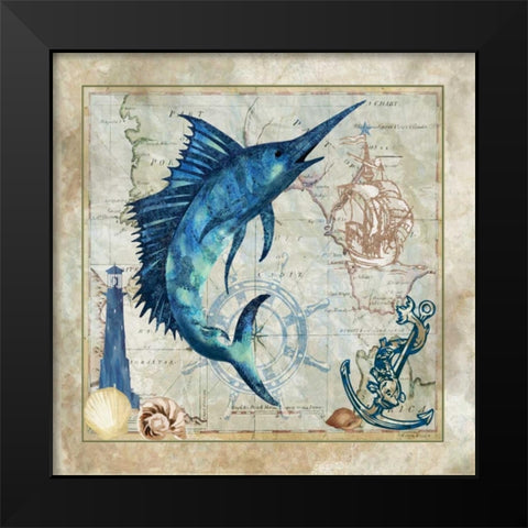 Nautical Swordfish Black Modern Wood Framed Art Print by Meyer, Jill