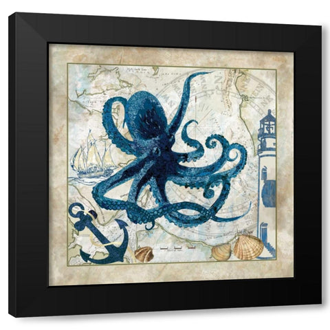 Nautical Octopus Black Modern Wood Framed Art Print by Meyer, Jill