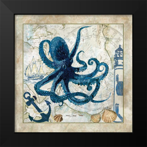 Nautical Octopus Black Modern Wood Framed Art Print by Meyer, Jill