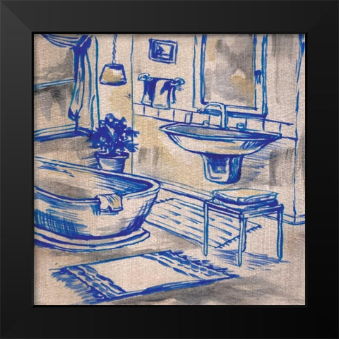 Deep Blue Bath I Black Modern Wood Framed Art Print by Ferry, Margaret