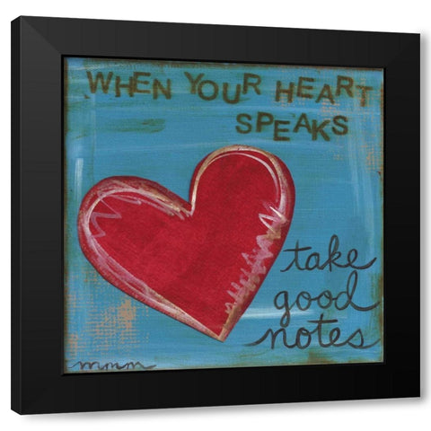 Heart Speaks Black Modern Wood Framed Art Print by Martin, Monica