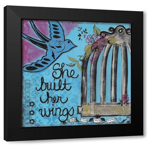 She Built Her Wings Black Modern Wood Framed Art Print with Double Matting by Martin, Monica