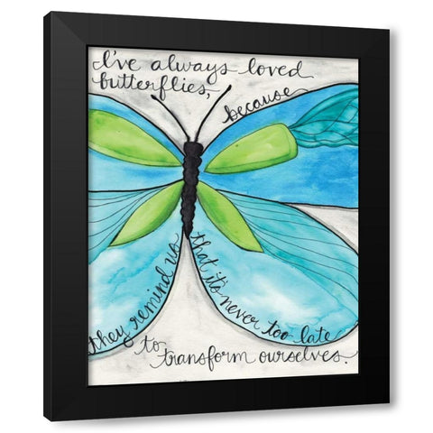 Turquoise Butterfly Black Modern Wood Framed Art Print with Double Matting by Martin, Monica