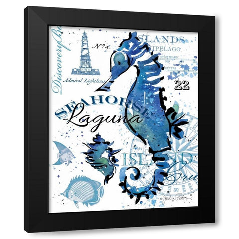 Seahorse Laguna Black Modern Wood Framed Art Print by Paton, Julie
