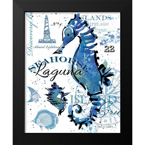Seahorse Laguna Black Modern Wood Framed Art Print by Paton, Julie
